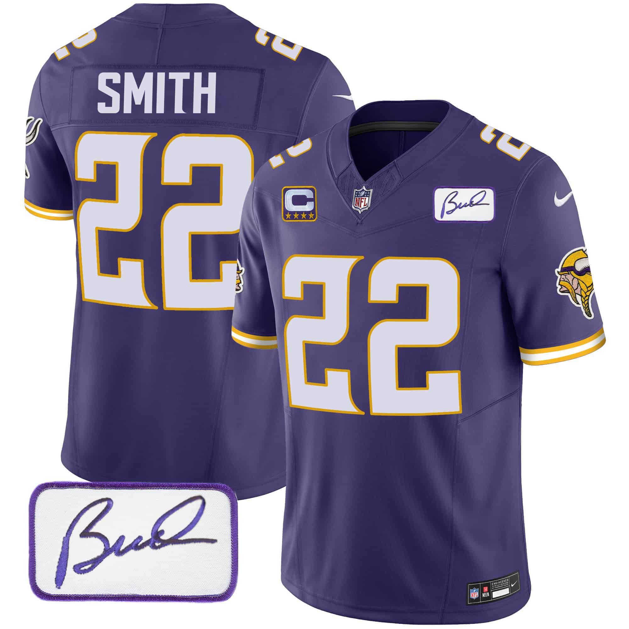 Men Minnesota Vikings #22 Smith Purple 2024 Nike Bud Grant Patch Classic Limited NFL Jersey style 3->indianapolis colts->NFL Jersey